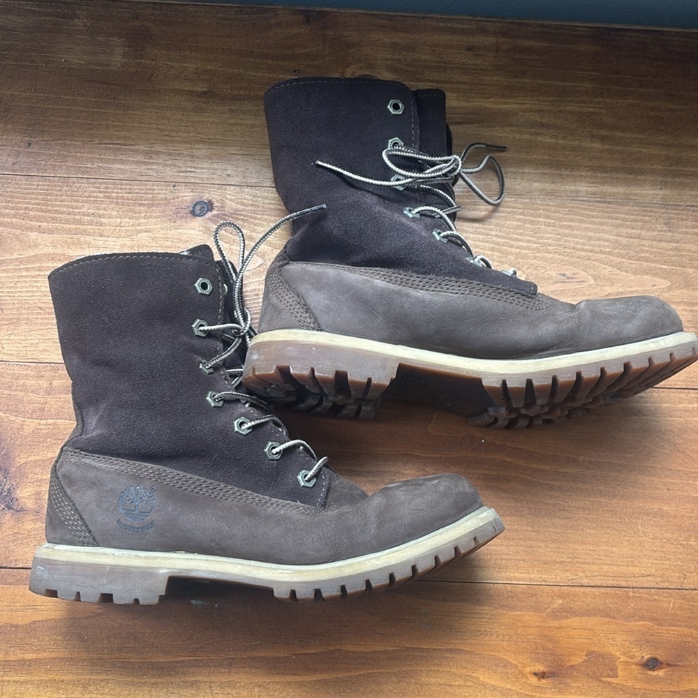 Timberland | Teddy Fleece Waterproof Fold-Down Fashion Boots in Brown Size 7.5